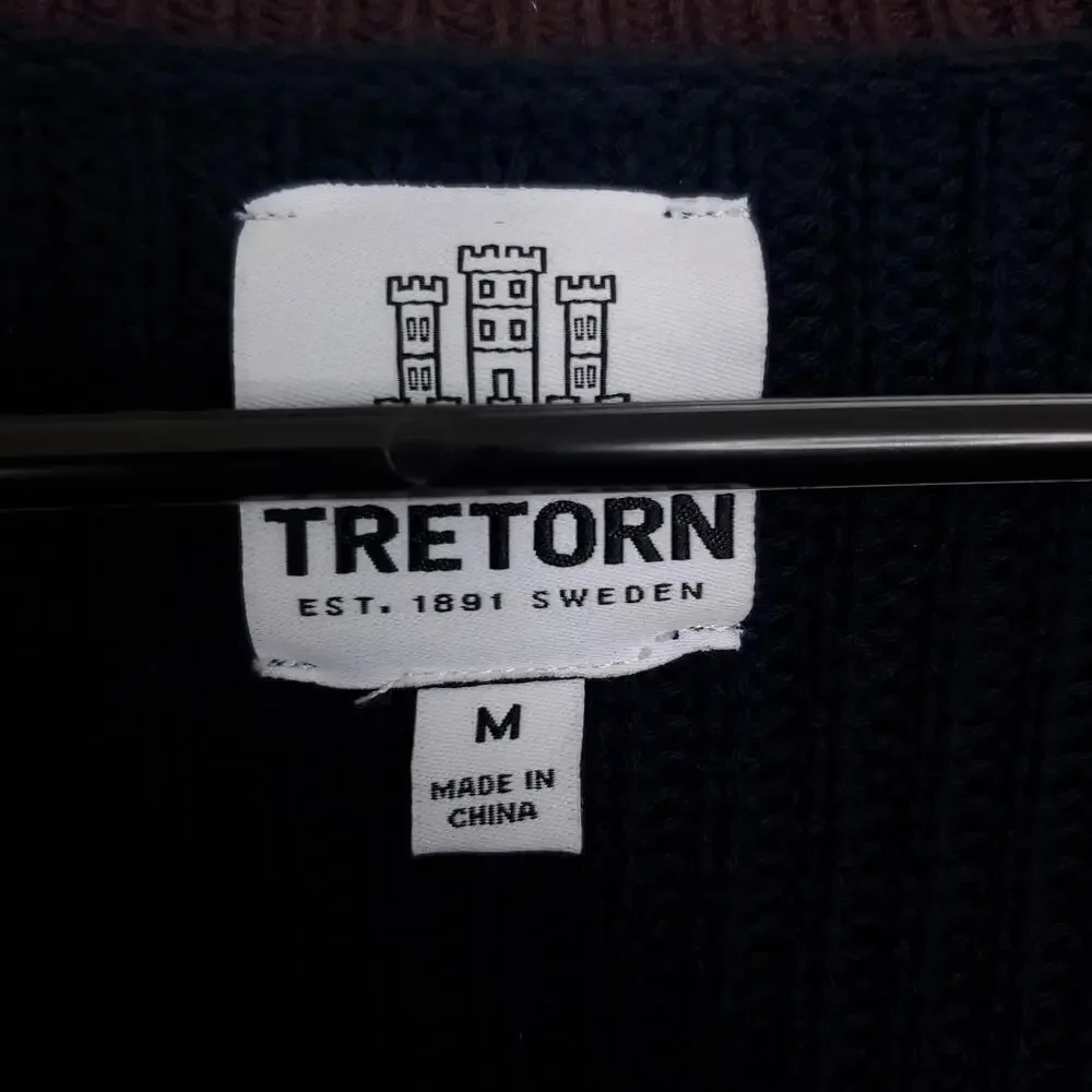 Tretorn Sweater Mens M Preppy Cardigan Cableknit Navy Academia Country Club